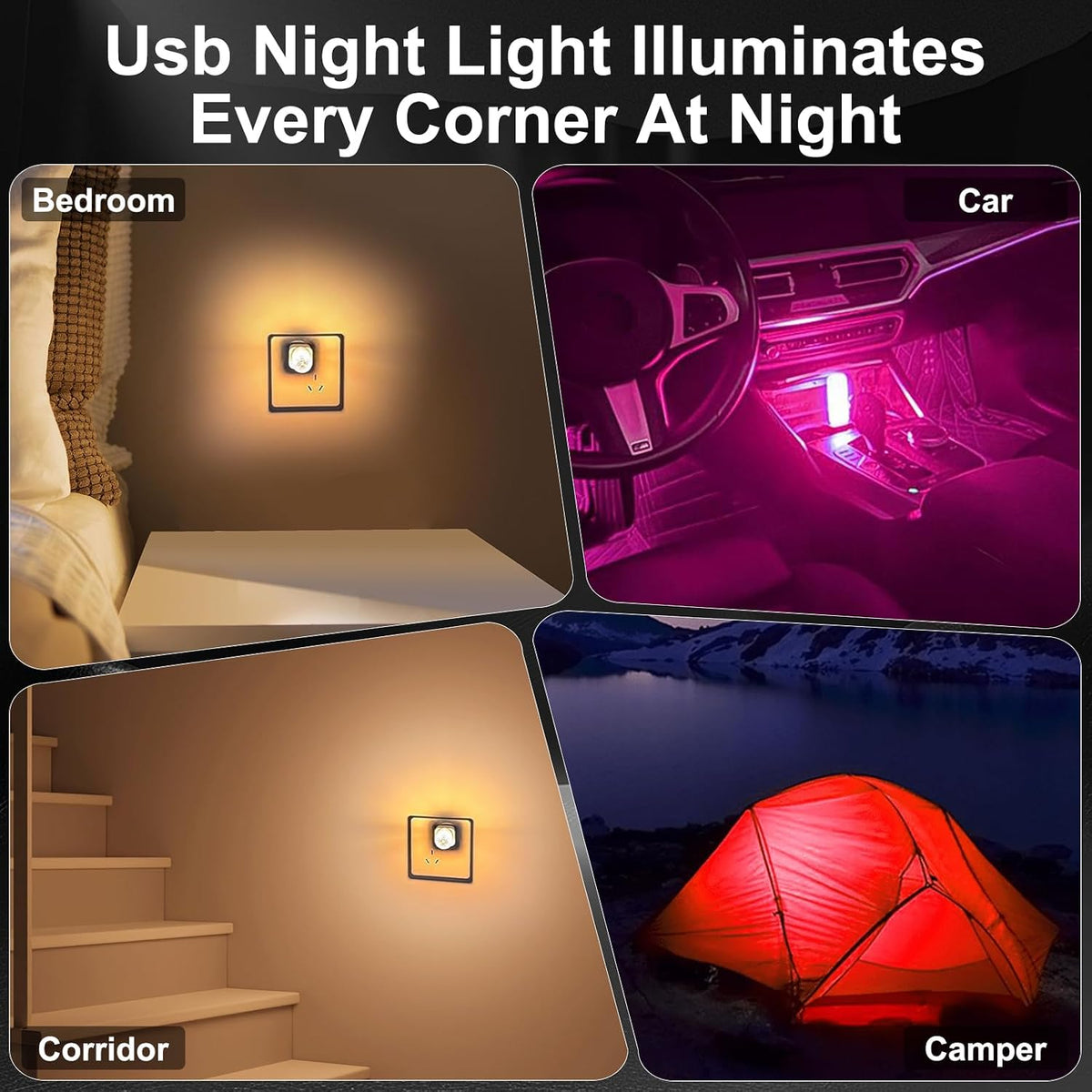 2 PCS Car USB Night Light Bulb, Touch Dimmable Car Interior Ambient Lights, Portable Mini USB Retro Glass Bottle Lamp Decorations for Vehicle, Bedroom, Hallway, Camping (Blue)