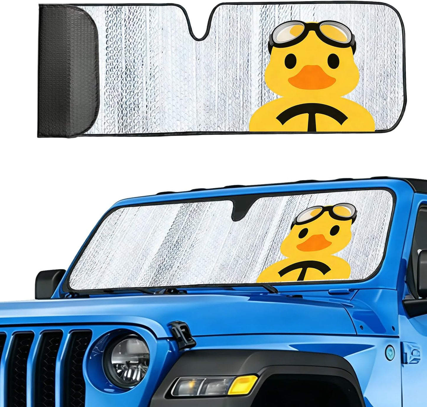 Windshield Sun Shade Fit for Jeep Wrangler TJ JK JL &Gladiator JT 2/4 Door Funny Duck Window Sunshade for UV Rays & Heat Protection Funny Windshield Cover for Wrangler & Gladiator
