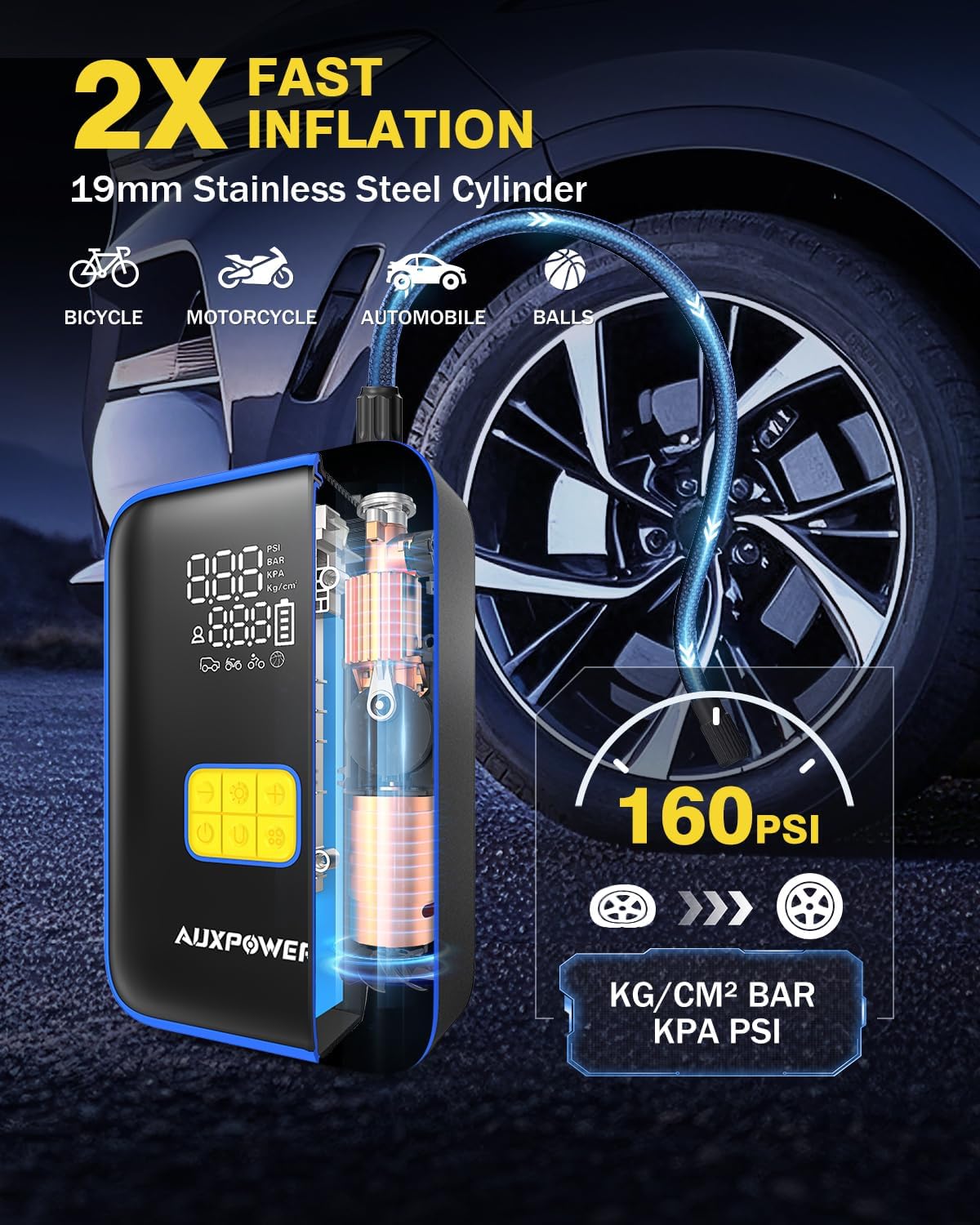 Auxpower 3000A Portable Car Jump Starter with 150PSI Tire Inflator