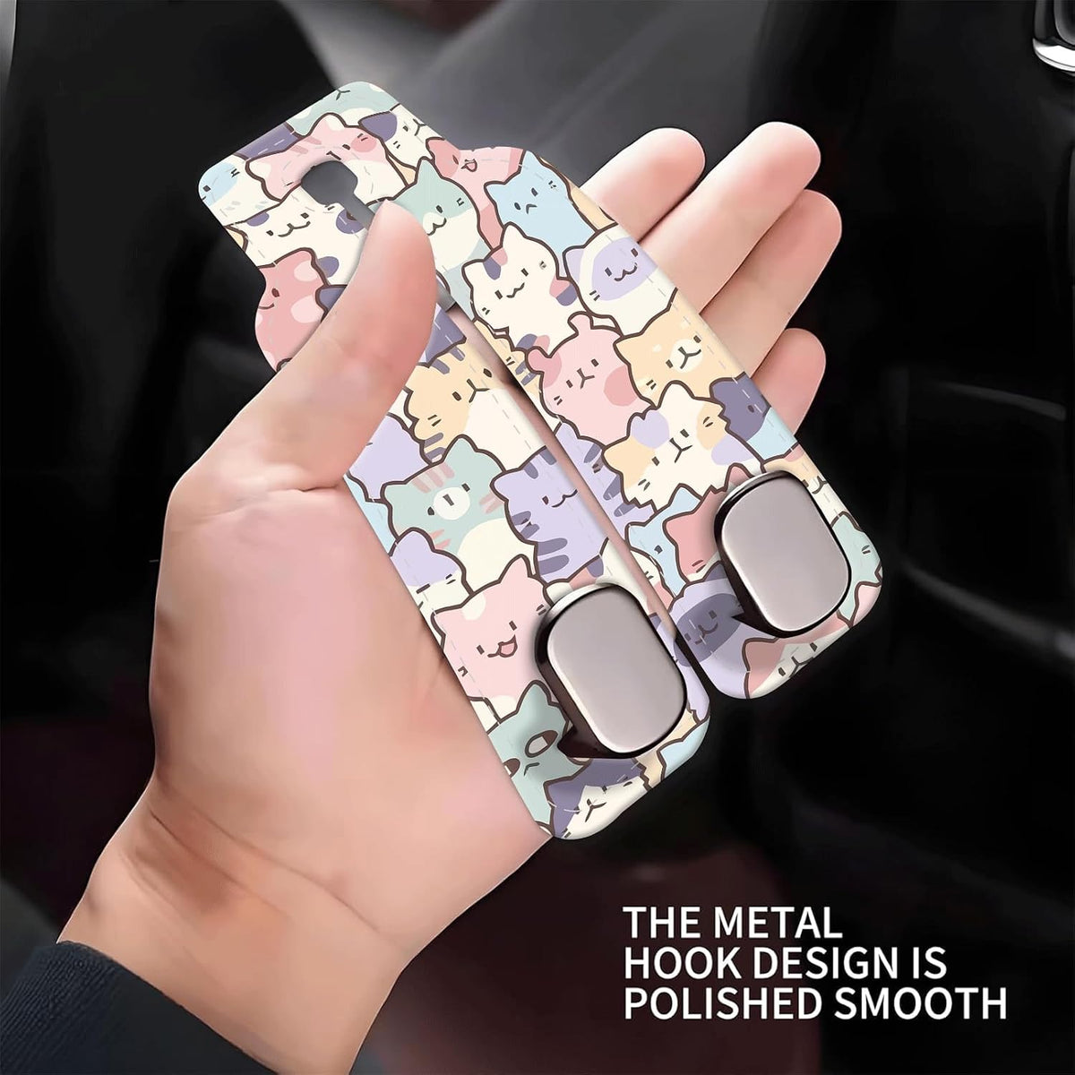 Car Seat Headrest Hook, Universal Leather Cute Hanger Holder Hook, Storage Organizer Interior Accessories for Purse Bags Handbag Cute Colorful Cats
