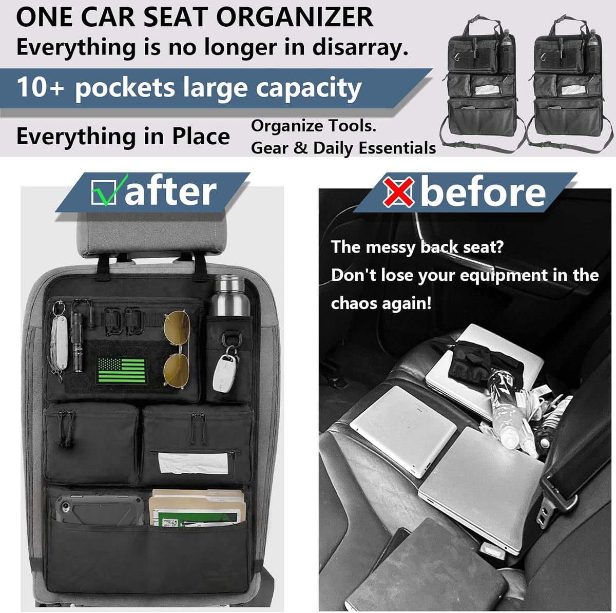 2 Set All in One Car Seat Back Organizer Fit Most Cars SUV Trucks Jeeps