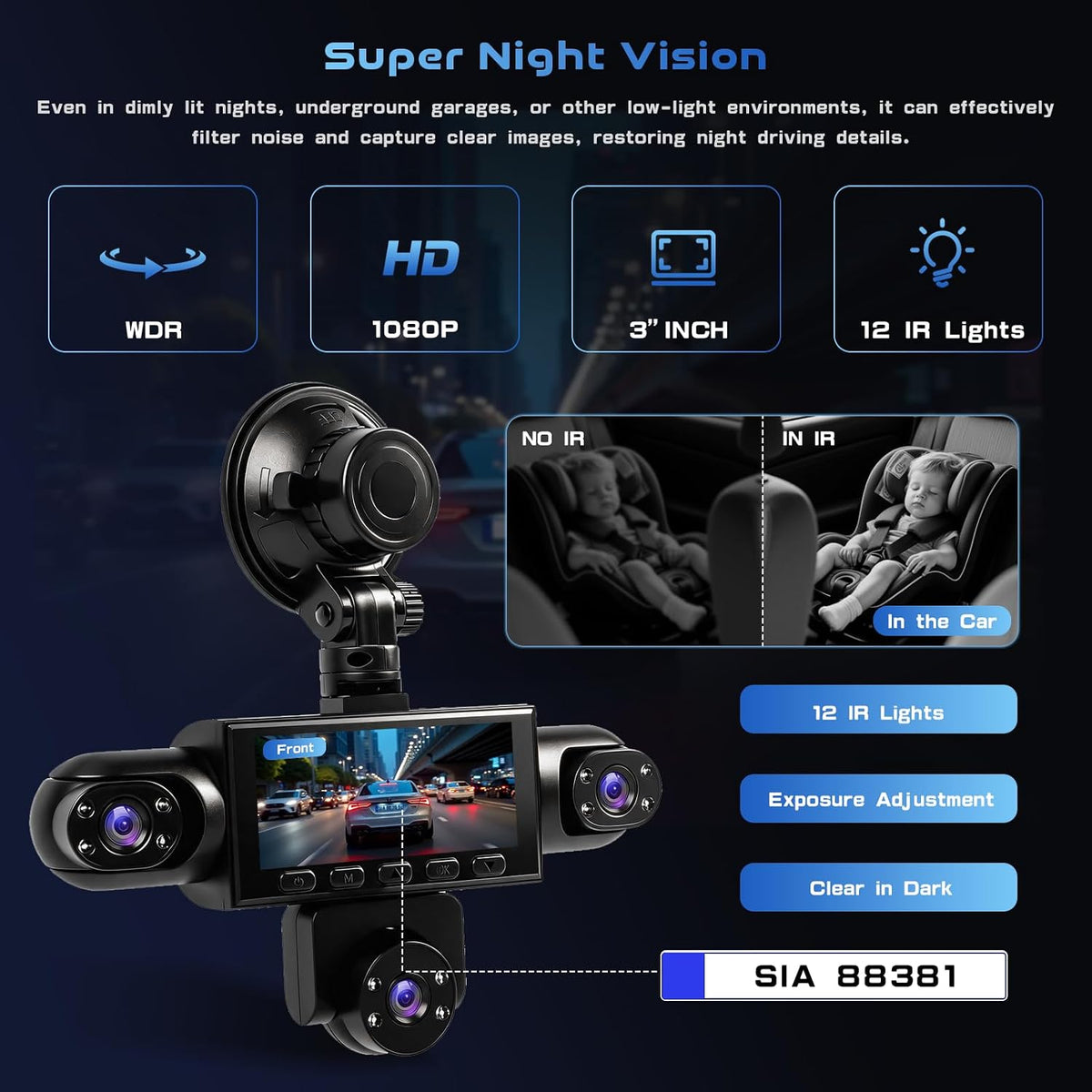 5-Channel Dash Cam Mirror, 360° Car Camera Front Rear Inside 1080P, HDR Night Vision, 24H Parking Mode, Loop Recording, Reverse Assist