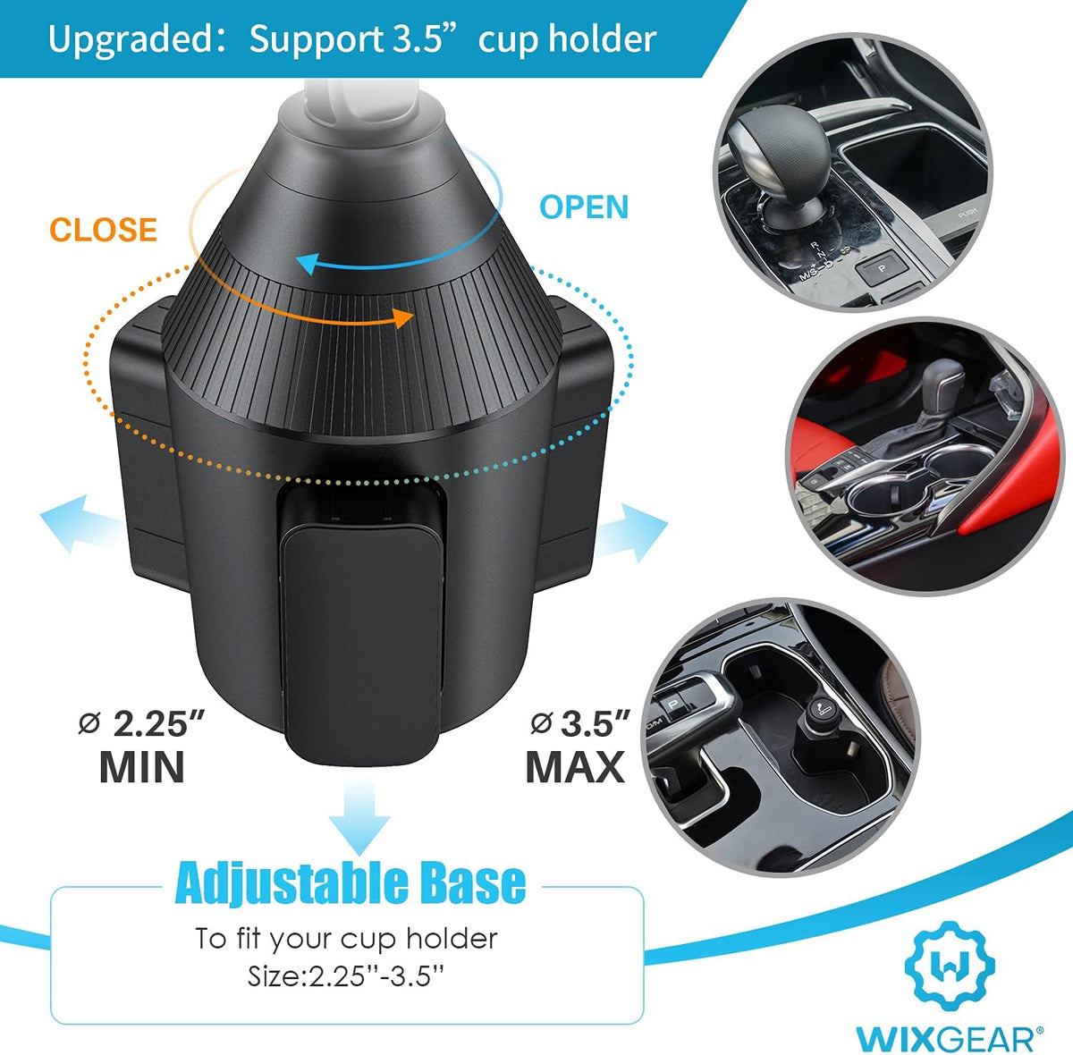 Cup Holder Phone Mount with Adjustable Neck, Cellphone Holder for Car, Upgraded Cup Phone Holder for Car, Compatible with iPhone, Samsung, Google, Expandable Side Arm, Sturdy Base