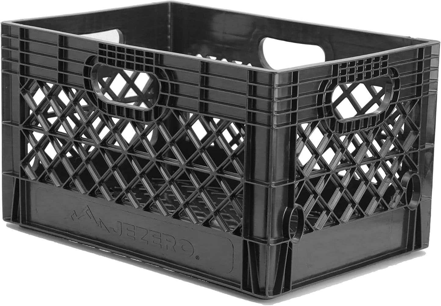 JEZERO 24 Quart Heavy Duty Plastic Crate | Stackable Multi-Purpose Storage Bin for Garage, Home, Office, Groceries, Outdoor, Camping & Kayaking | Black Utility Tote, 19" x 13" x 11"