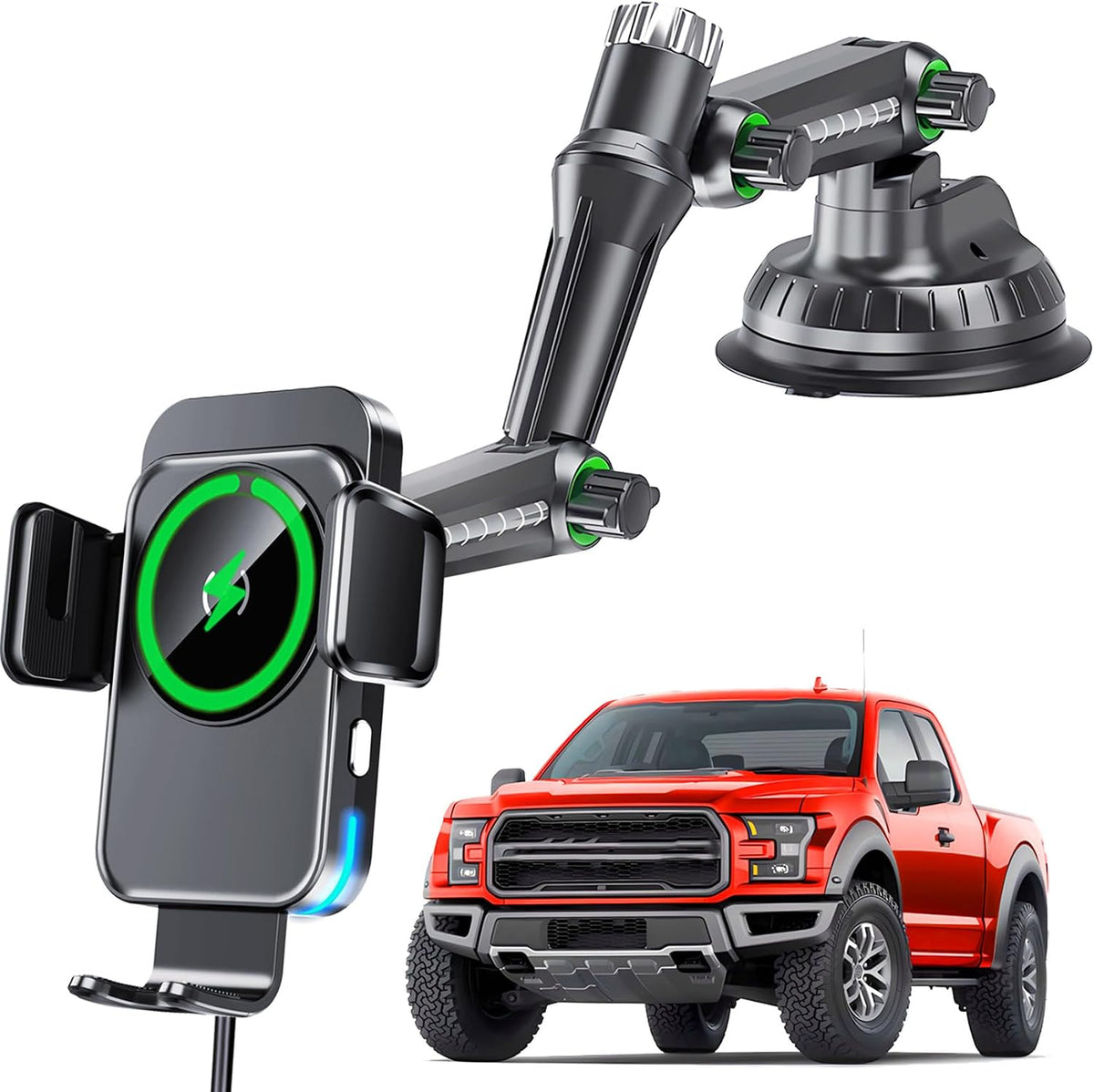 Wireless Car Charger Phone Holder Mount for Truck, 15W Fast Charging
