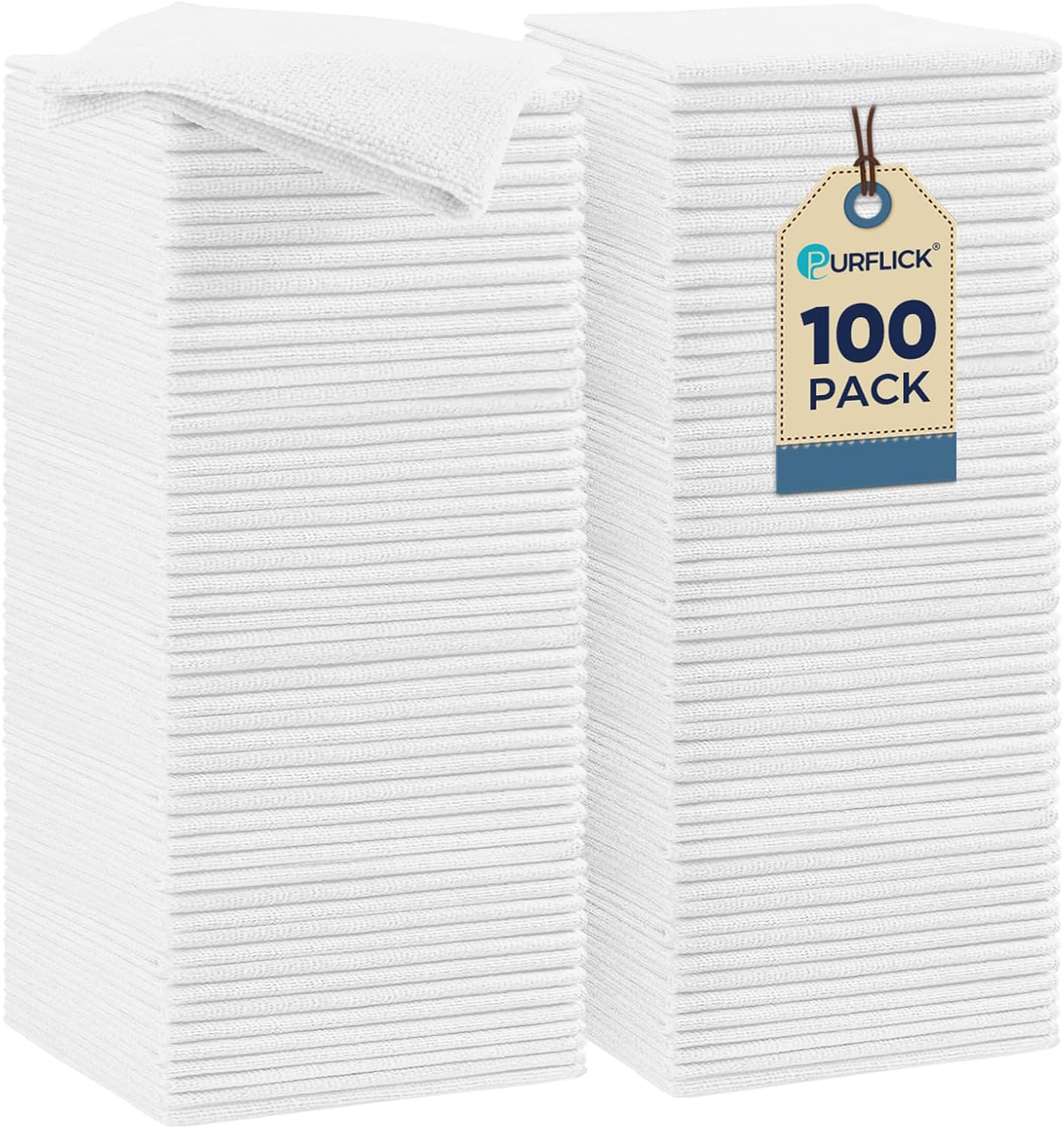Microfiber Cleaning Cloth 100 Pack White, 11.5"x11.5" | Ultra-Soft Lint-Free Safe for Cars Glass & Screens Absorbent Reusable Washable Ideal for Detailing Shop Home & Garage