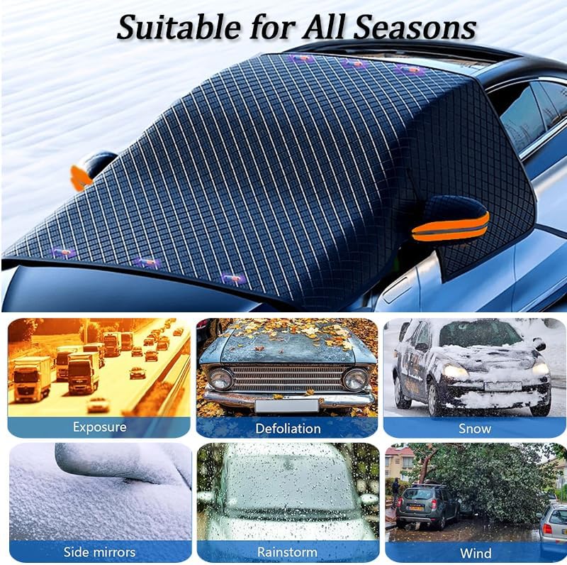 Car Snow Cover for VW Jetta 2010–2025, Windshield Cover for Ice and Snow for Winter, Magnetic Frost Guard Windshield Cover with Side Mirror Cover,B