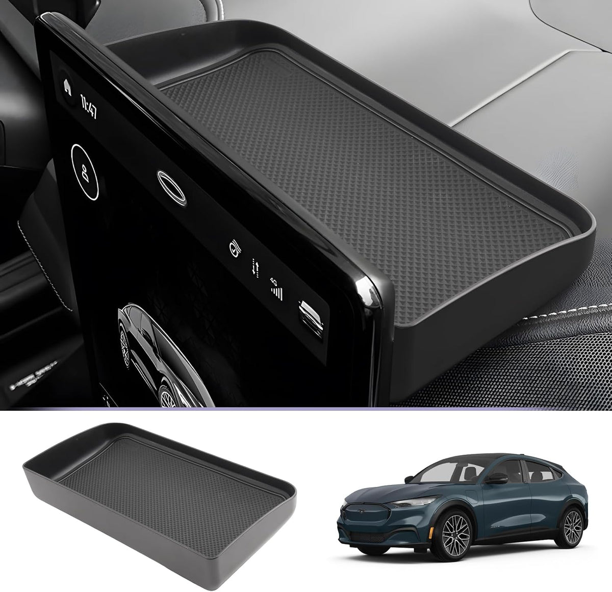 LUWU 2026 Mustang Mach E Dashboard Storage Tray Compatible with Ford Mustang Mach E 2021-2026 Accessories Center Console Display Box Hidden Organizer Tray Behind Screen (Only Fit for 15.5inch Screen)