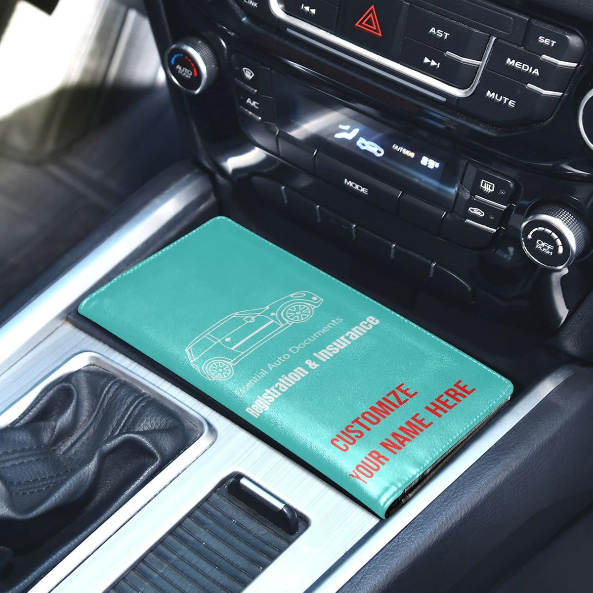 Custom Car Registration and Insurance Card Holder Personalized Leather Glove Box Organize Men Women Wallet Accessories Case for Cards, Essential Document Driver License Turquoise