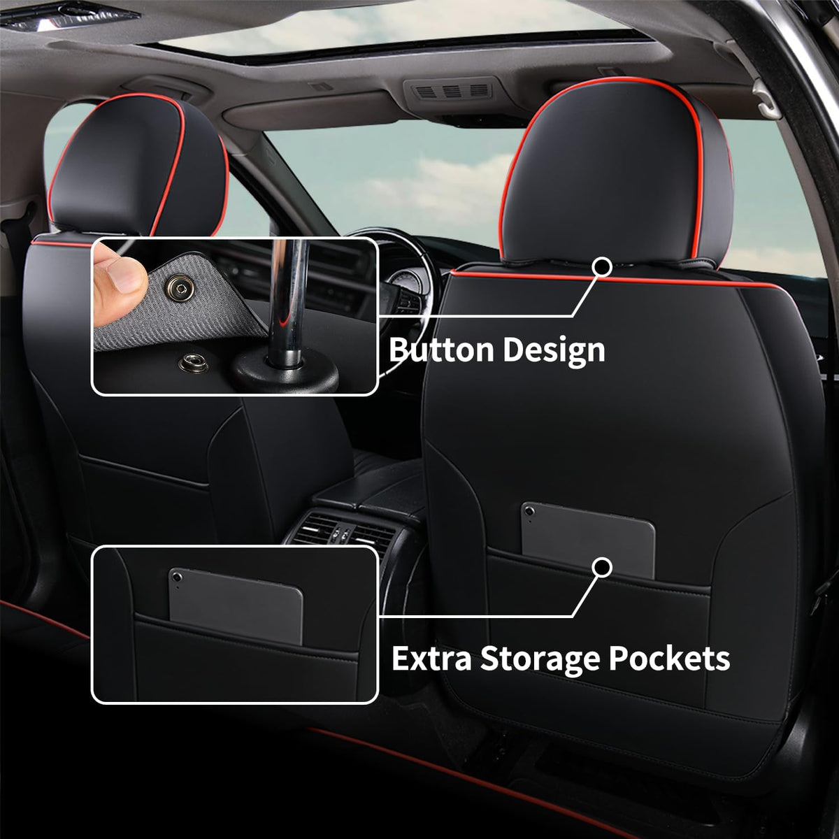 FLORICH Automotive Seat Covers Front Seats Leather Car Seat Cover Waterproof Breathable Car Seat Cushion Protector Universal Fit for Most Cars Trucks SUV, Black&Red Line