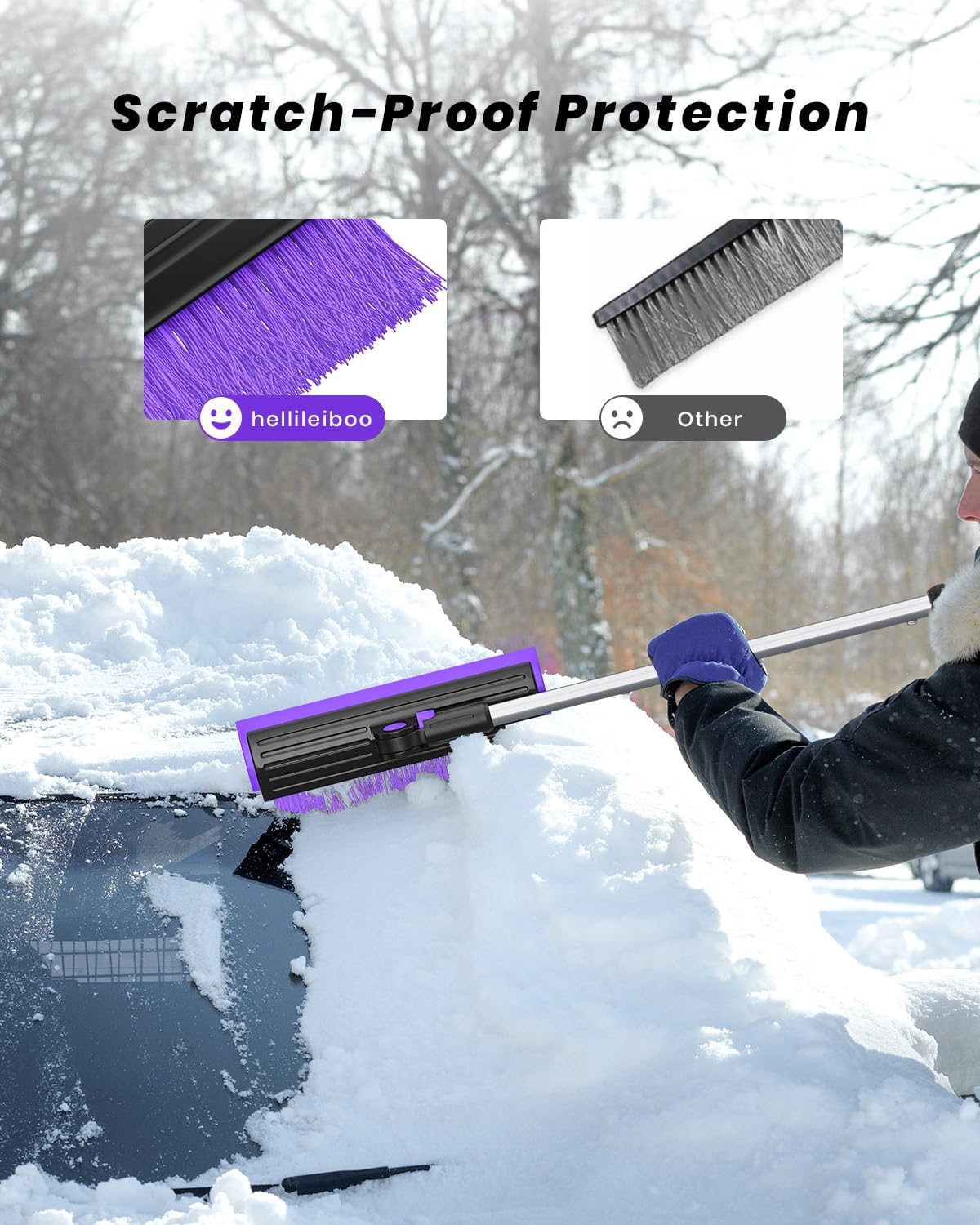 helloleiboo 55.7" Extra Long Ice Scraper with Snow Brush, Purple