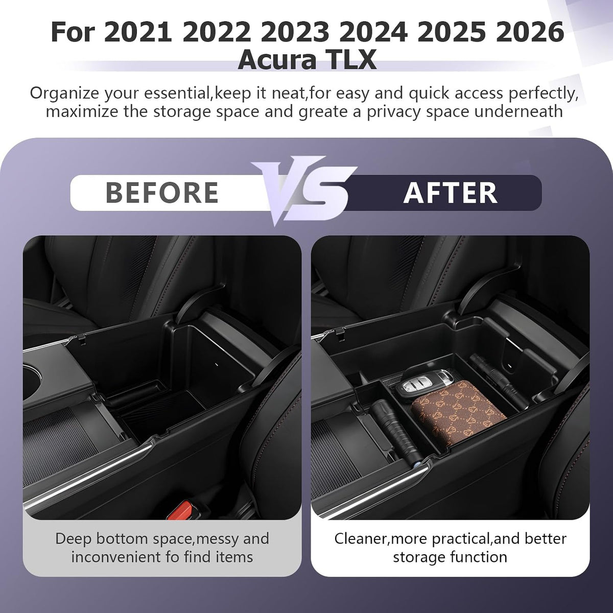 LUWU 2025 A cura TLX Center Console Organizer for 2021 2022 2023 2024 2025 A cura TLX Accessories Armrest Console Storage Box Insert Tray ABS Material Black