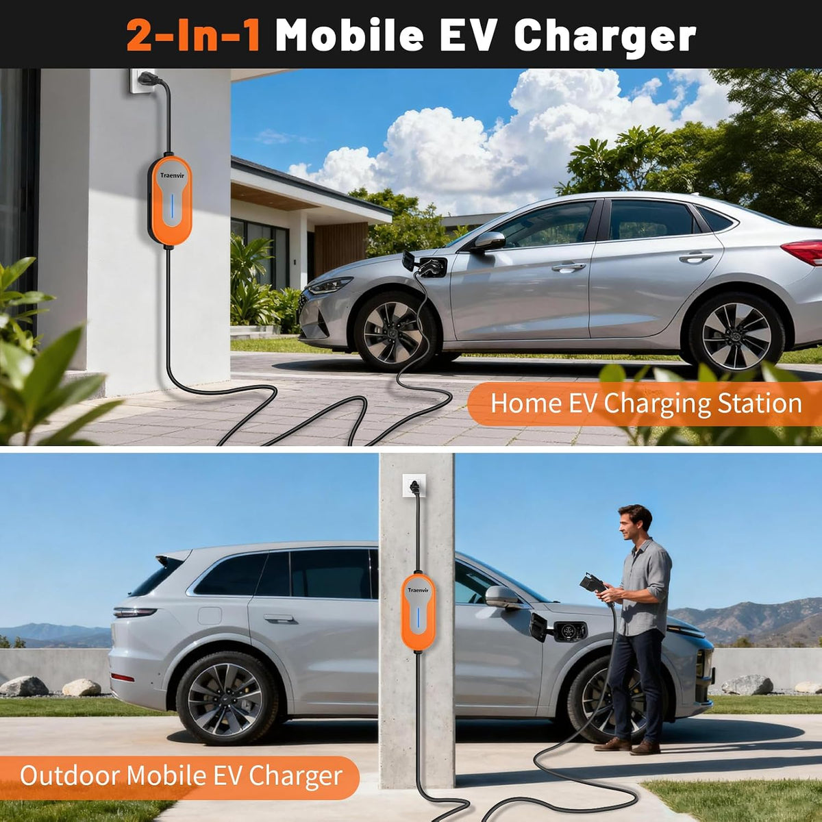 Level 1 & 2 EV Charger, 16 Amp Portable EV Charger with 20FT Cable