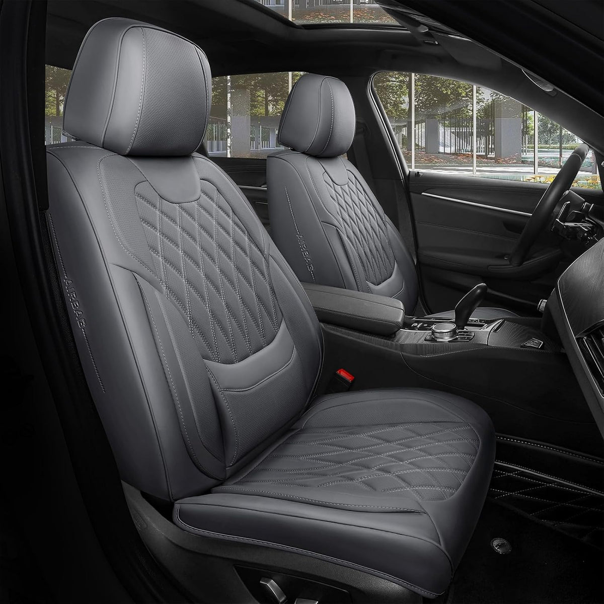 FREESOO Car Seat Covers Full Set Faux Leather Universal Fit Grey