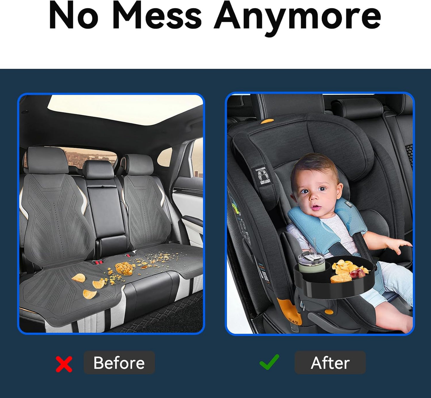 [2 Packs] Kids Car Seat Tray, Travel Tray with Cup Holder for Toddler Baby, Kids Car Seat Food Snack Organizer for Road Trip, Stroller snack tray travel must haves - Black