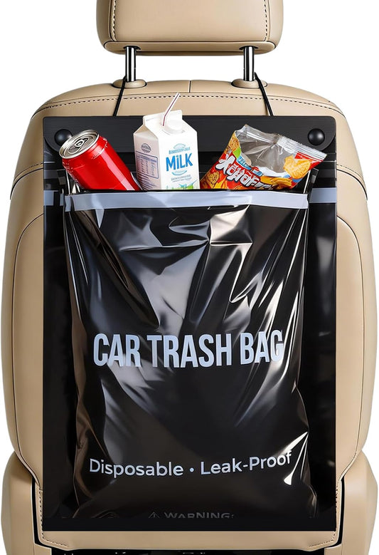 50 Count Recycled Disposable Car Trash Bags - 2.5 Gallon Heavy Duty Alternative to Bulky Car Trash Can & Car Garbage Can, Leakproof Smellproof Hanging & Stick-On Garbage Bag for Car, SUV, Truck