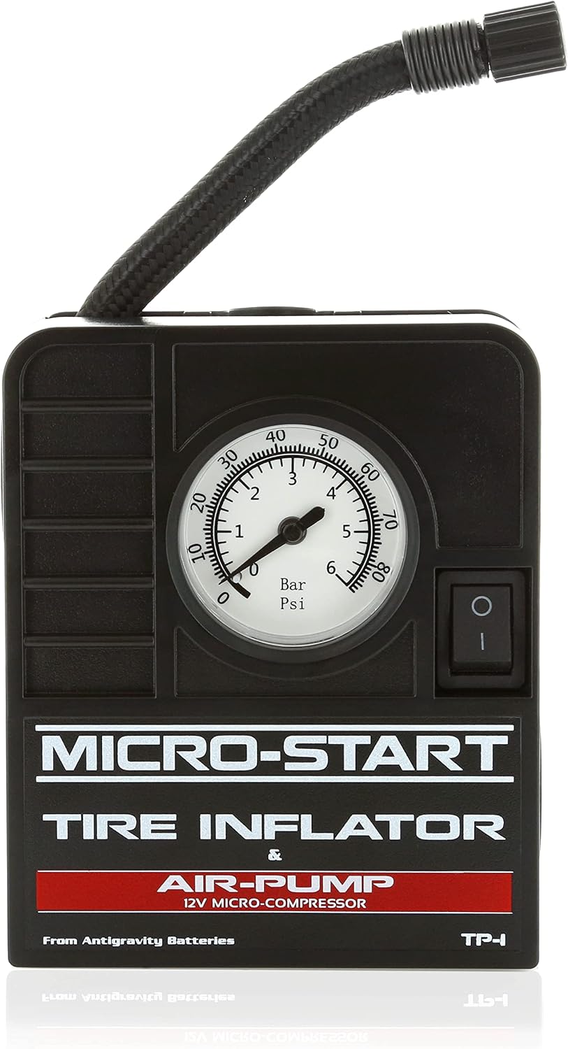 Antigravity Batteries Mini Tire Inflator for use with Motorcycles, ATV, UTV, Bikes,Small Cars. Easy to Carry for ADV and Touring Bikes