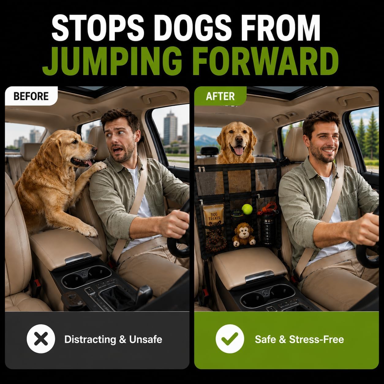Dog Car Barrier 2026 Upgrade, Double Layer Mesh Dog Net for Car Divider with Storage Organizer, Universal Fit for SUVs, Sedans & Trucks, Easy to Install & Breathable Vehicle Travel Fence