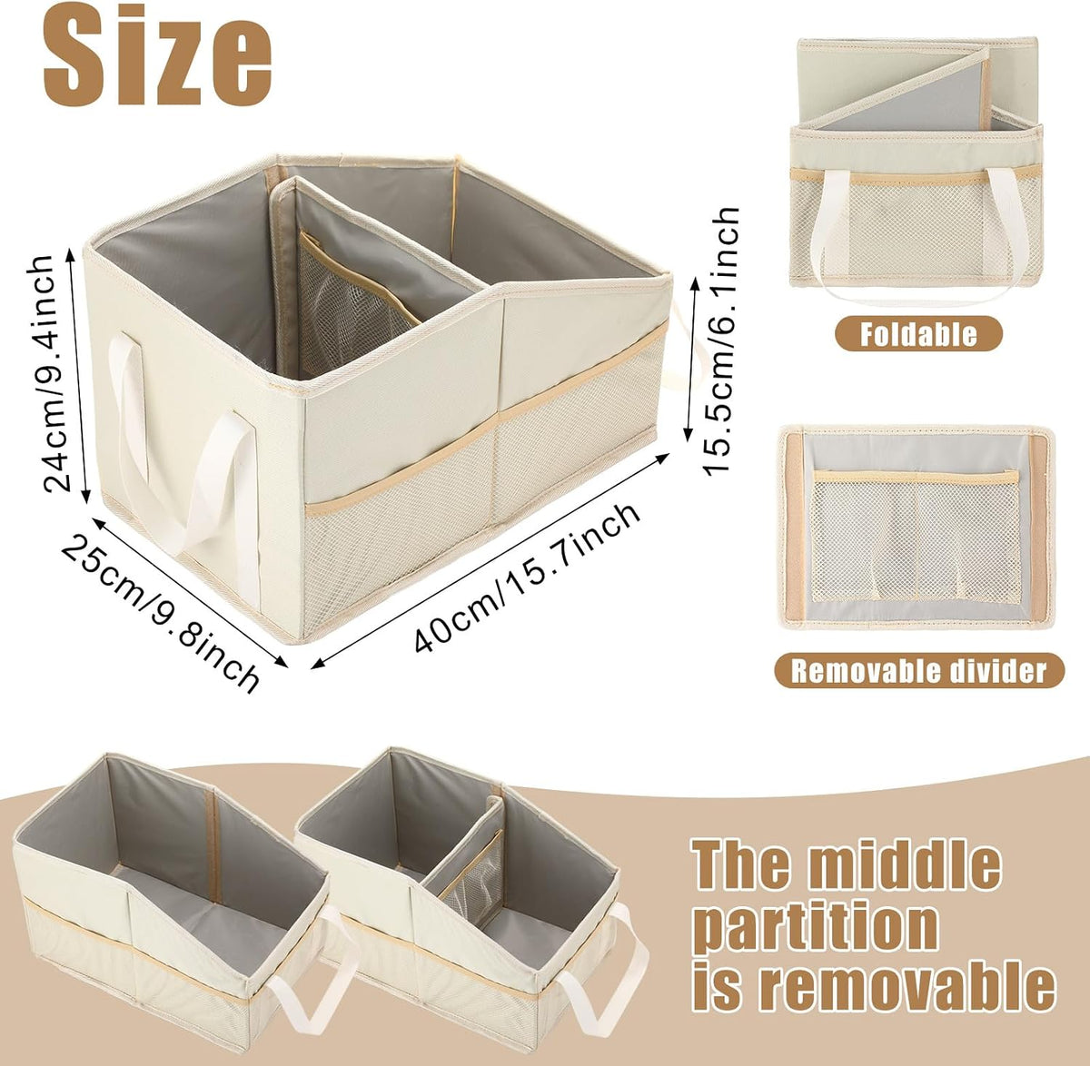 Honeydak Passenger Seat Organizer, Collapsible Car Storage for Console Front/back Seat with Multi-pockets Car Caddy Organizer Suv Truck for Kids Adults Accessories(Beige,2 Compartments)
