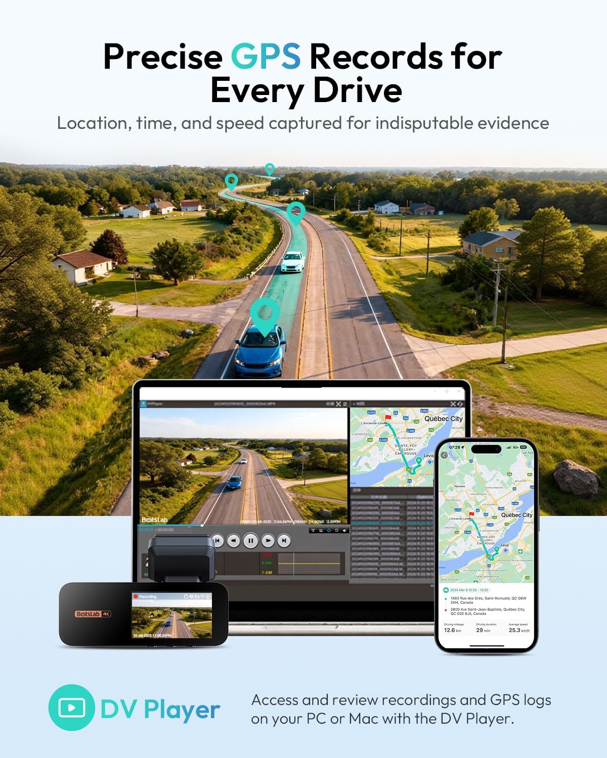 BOTSLAB G980H 4K STARVIS Dash Cam Front and Rear, 64GB Card[2026 Upgraded]