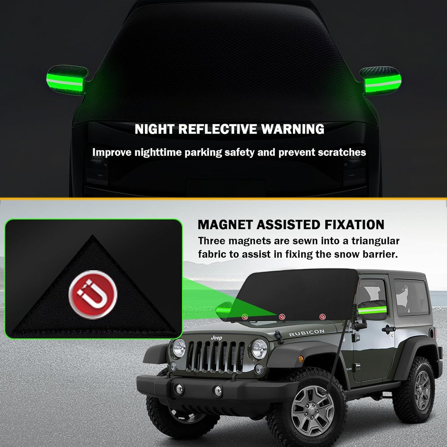 Windshield Cover for Ice and Snow - 600D Oxford Fabric Car Windshield Snow Cover Heavy Duty, Magnetic Car Anti-Snow Cover for Most Sedan Truck SUV Van and MPV, Winter Cars Accessories (70 x 50 Inch)