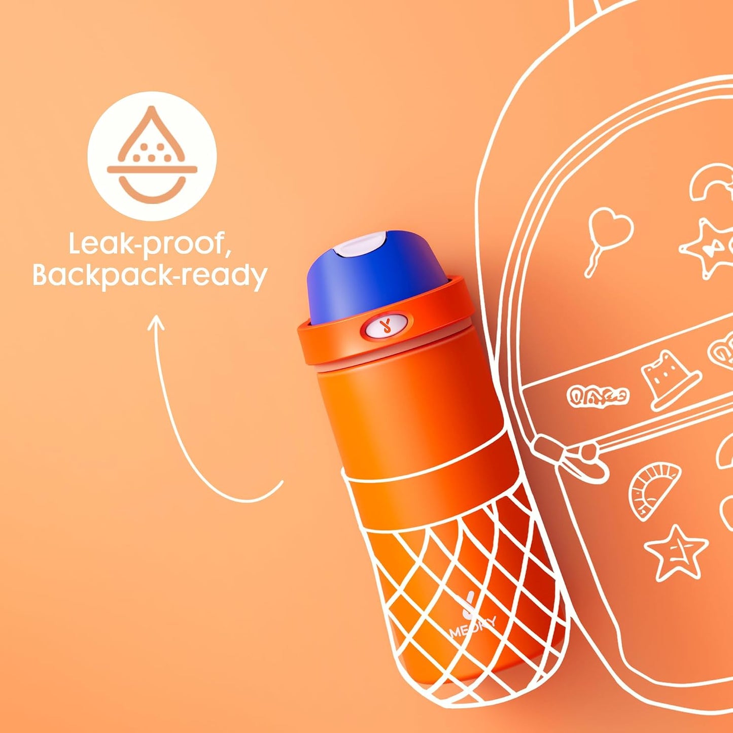 18 oz Insulated Water Bottle for Kids: Meoky Metal Water Bottle with 2-in-1 Straw and Spout Lid - Leak Proof, Cold for 24 Hours, BPA-Free for Boys School Sports, Blue Citrus
