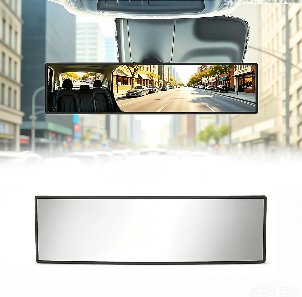 Rear View Mirror - Chrome Anti-Glare Panoramic Rearview Mirror 12 Inch Clip-On Convex Rearview Mirror, Reduces Blind Spots, HD Wide Angle,Shock Resistant for Cars, Trucks & SUVs (Light Chrome)