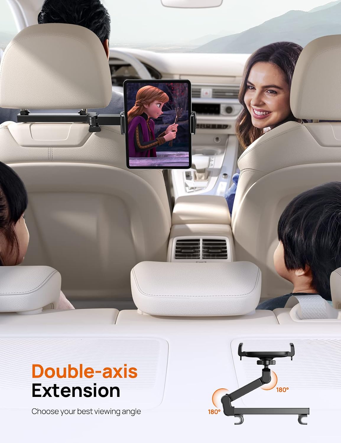 Aomiker iPad Holder Car Headrest - [Stretchable Arm] 2025 Adjustable Tablet Mount for Car Backseat, Travel Road Trip Essentials for Kids, for iPad Pro, Air, Mini, Samsung Tab, 4.7-11” Device - Black