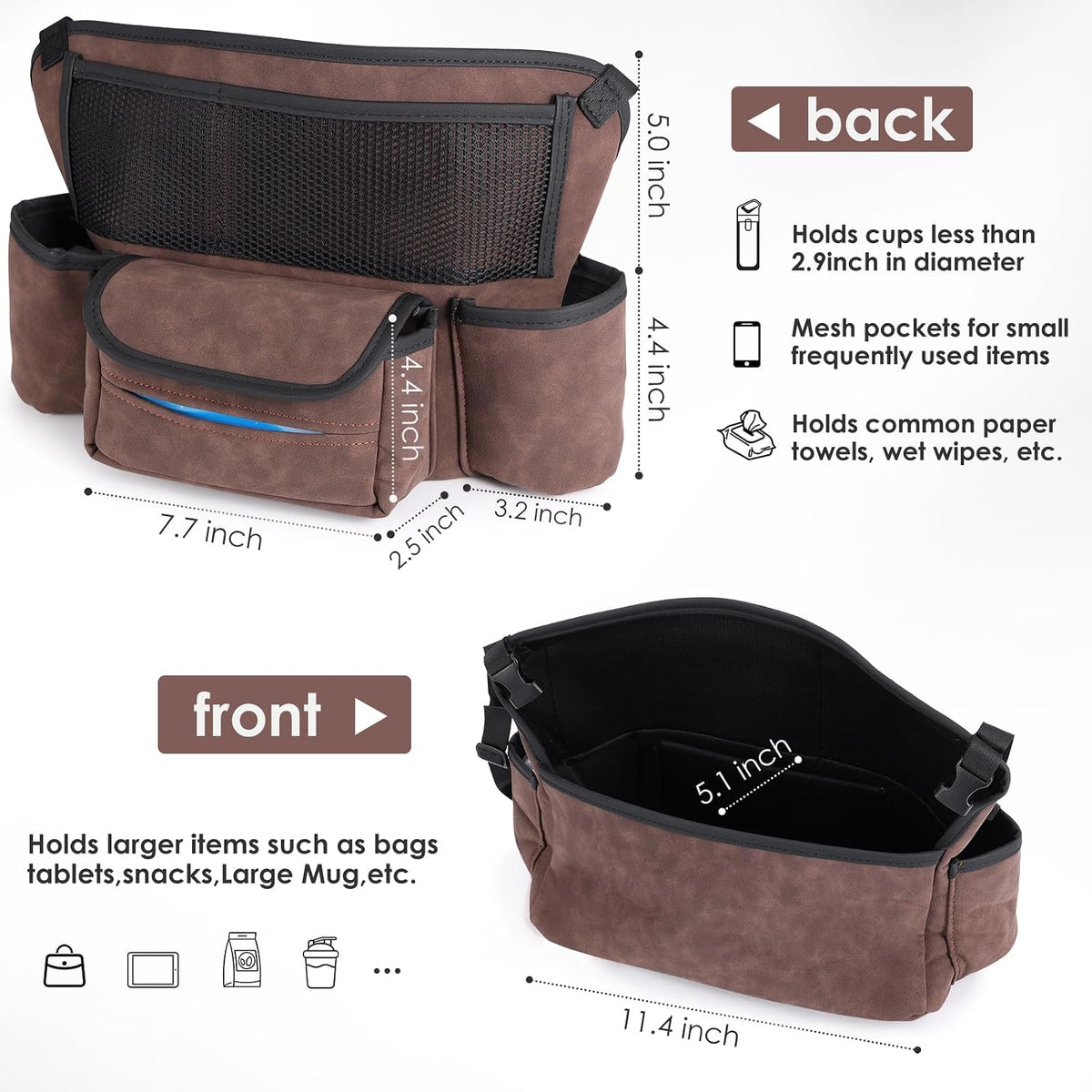 Leather Car Seat Organizer for Handbag/Purse – Fits Between Front Seats, Holds Wallet, Phone & Essentials. (Modle A/Brown)