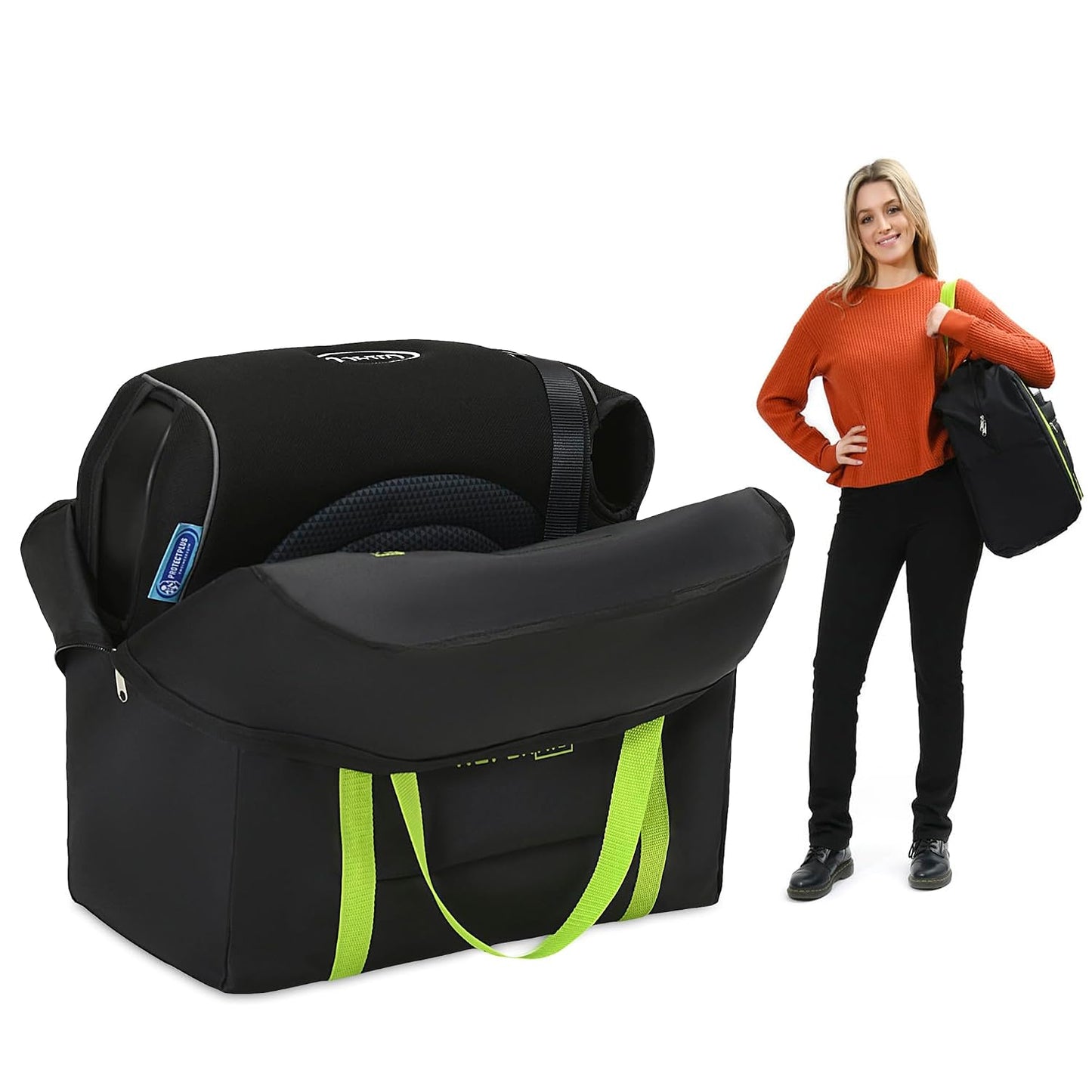 Reperkid Booster Seat Travel Bag for Airplane, Blue, 17" H x 16.5" W x 9.5" D, Compatible with Gb Pockit Stroller and Most Boosters– Premium Waterproof Cover, Hand Bag Design, Durable Zipper