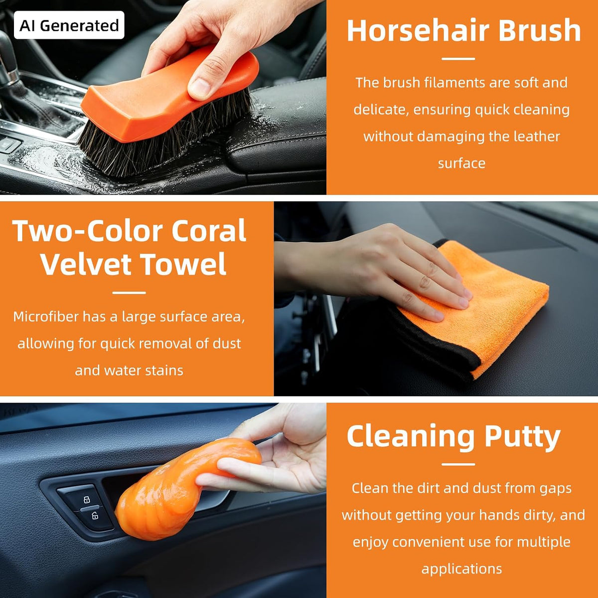 70" Car Wash Brush with Long Handle, 12-Inch Flow-Thru Soft Bristle Car Washing Brush, Wheel Brush, Microfiber Cleaning Mop, Mitt, Window Squeegee, Interior Cleaning Kit, Bag, for Car SUV Truck RV