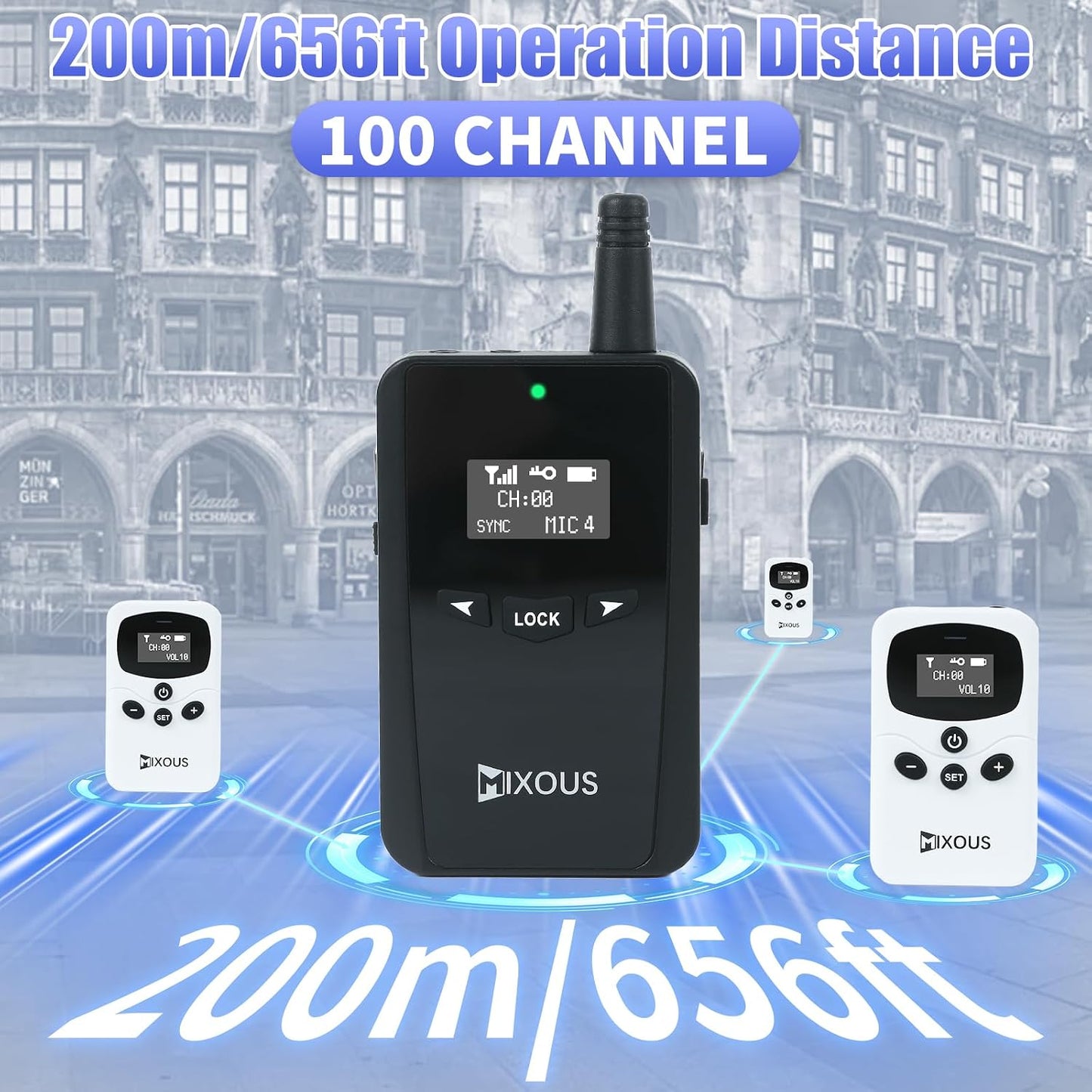 Wireless Tour Guide System with Charging and Carry Case. 200m, 16kHz High-Fidelity Sound Church Translation, Headsets for Plant, School, Simultaneous Interpretation (1Tx 15Rx)