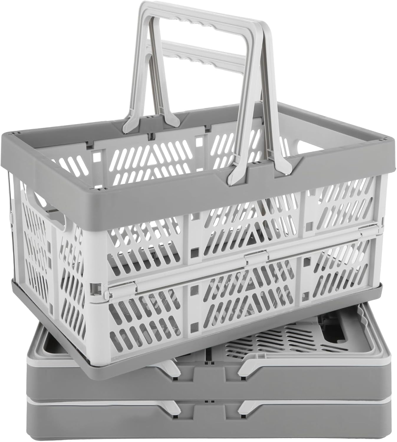 CYEAH 3 Pack Collapsible Shopping Baskets, 20L Foldable Plastic Storage Crates with Handles, Reusable Grocery Baskets for Car Trunk, Pantry, Garage, Kitchen, Picnic and Organizing, Holds 20 lbs Each