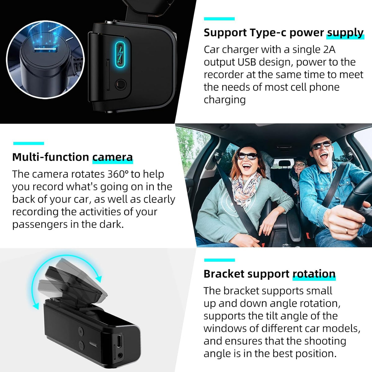 4K Dash Cam, Front and Rear Dual Dash Camera for Cars with 64GB Card, 5.8GHz WiFi, 360° Swivel Rear Camera, App Control, WDR, G-Sensor, Night Vision, Loop Recording, Parking Mode