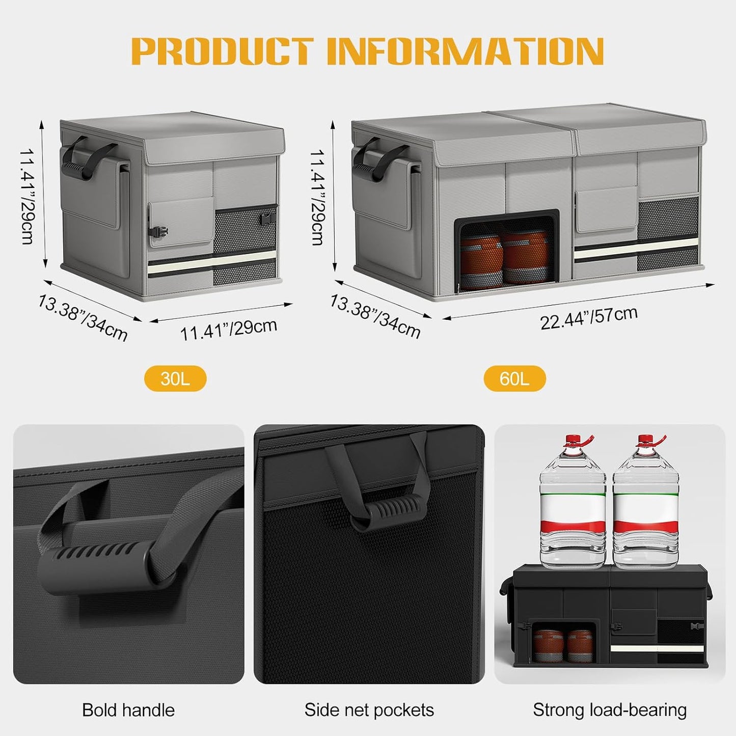 Ergocar Car Trunk Storage Organizer Oxford Cloth Car Interior Accessories Folding Multi-Compartment Suitable For Suv/Truck/Automotive