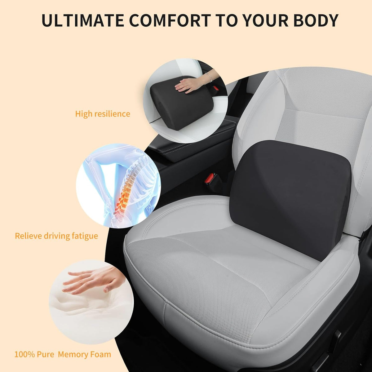 Memory Foam Lumbar Support Pillow for Tesla Black 1pc
