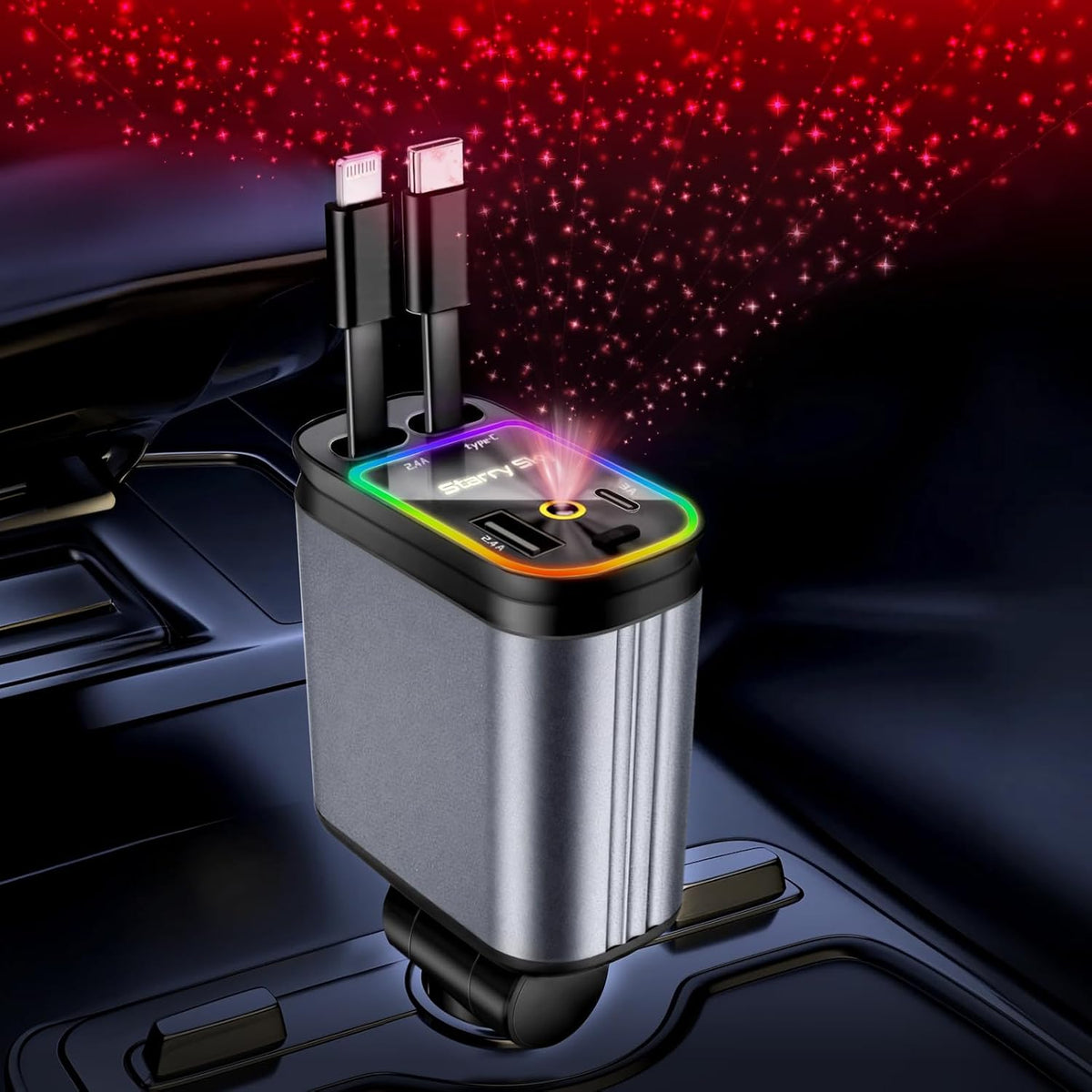 Retractable Car Charger, 4 in 1 Fast Charging Car Charger