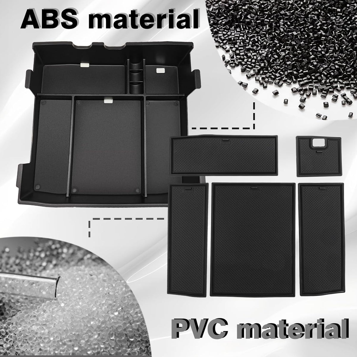 Muslogy Center Console Organizer Tray for 2023-2026 F250/F350/F450/F550 Super Duty Accessories Storage Box Divider, Fit for Ford OEM Tray, W/Black PVC Mats, Bucket Seats Only, Not for Work Surface