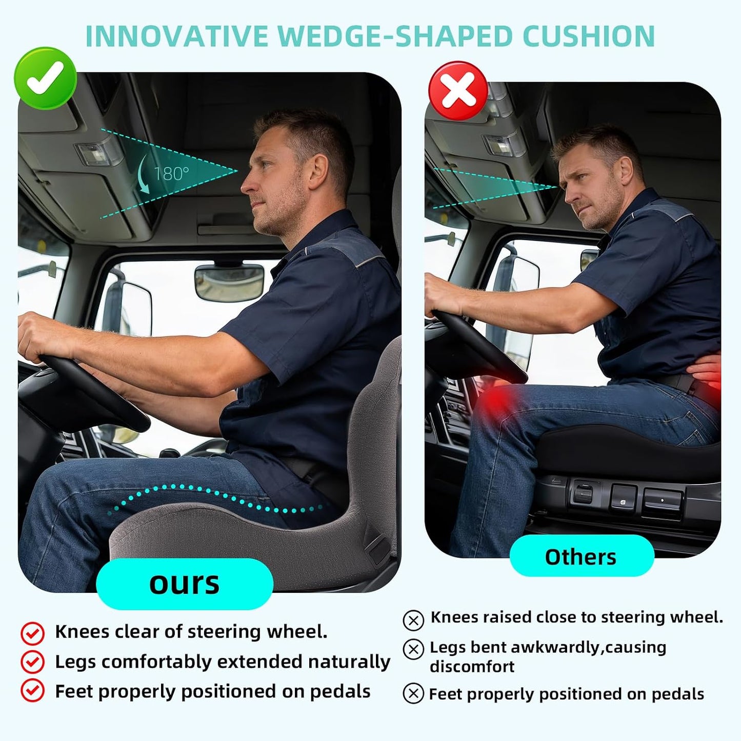 Seat Cushion, Memory Foam Truck Seat Cushion, L-Shaped Ergonomic Design Chair Cushion with Lumbar Support for Back Pressure Relief, for Long Sitting Office Worker and Truck Drivers