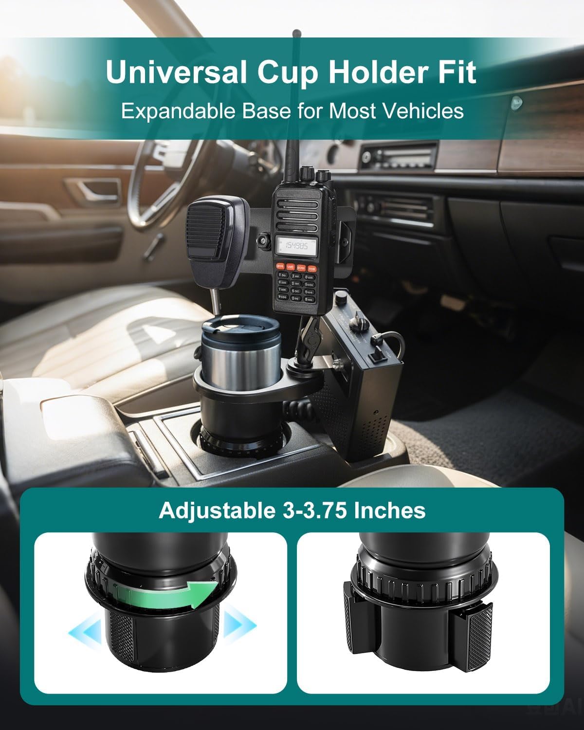 Cup Holder Expander Mount for Satellite Radio CB Mic and Walkie Talkie