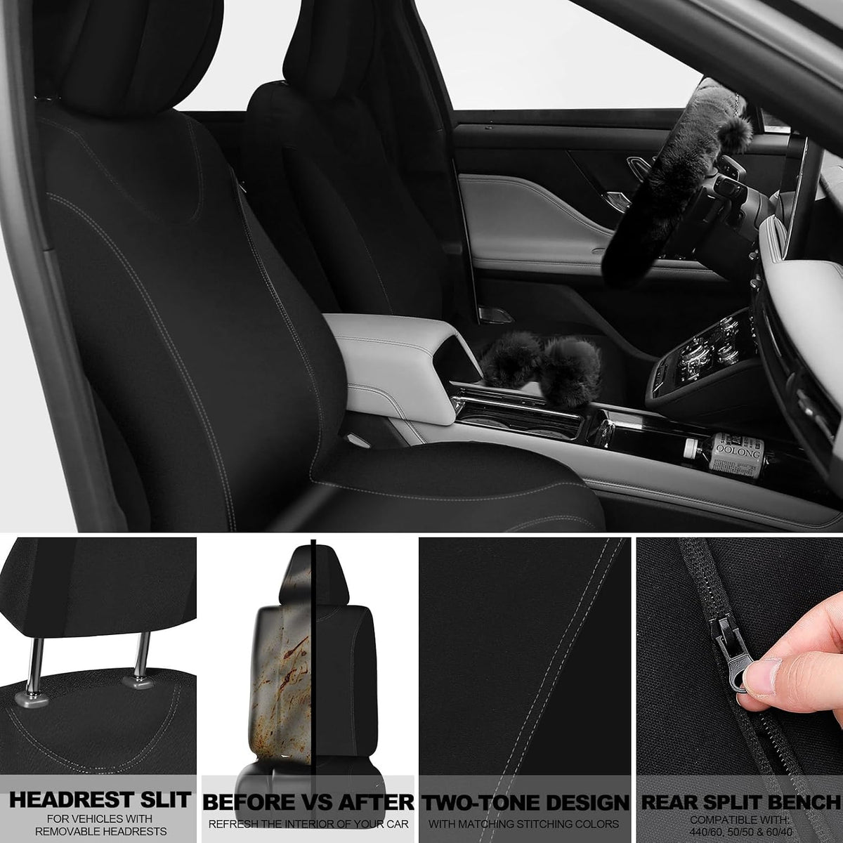 Woanger 47 Car Seat Cover Full Set Car Accessories for Women, Black
