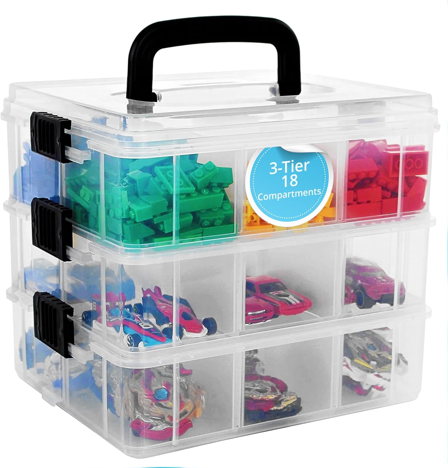 Bins & Things 3-Tier Sewing Kit - Stackable Craft Storage Box with Dividers - Plastic Nail Polish Organizer, Storage Containers for Beads, Sewing Supplies and Art Organizers - Large