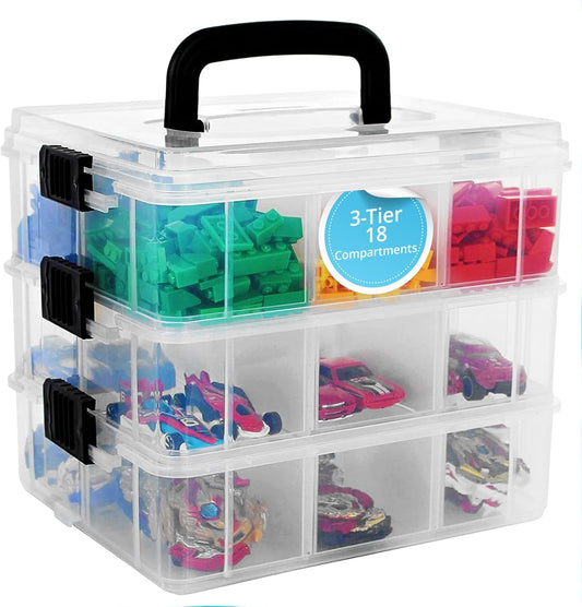 Bins & Things 3-Tier Sewing Kit - Stackable Craft Storage Box with Dividers - Plastic Nail Polish Organizer, Storage Containers for Beads, Sewing Supplies and Art Organizers - Large