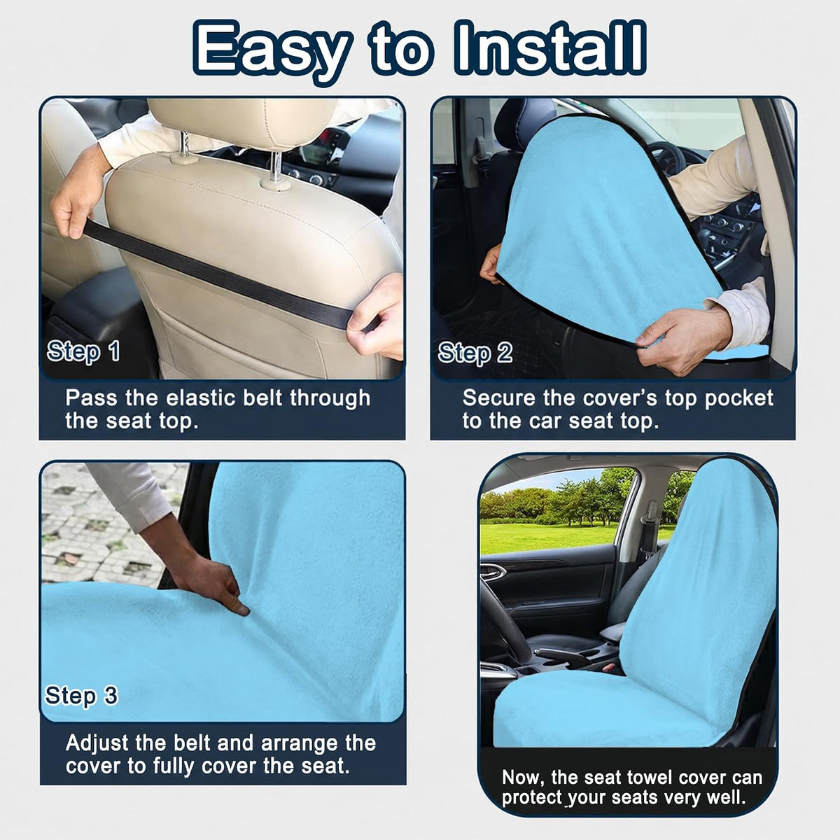 Car Seat Towel Cover 2 Pack for Front Seats, Sweat Absorbent Car Seat Protector with Non-Slip Backing, Waterproof Towel Car Seat Covers for Runners, Gym, Swimming, Beach, Pets, Sky Blue