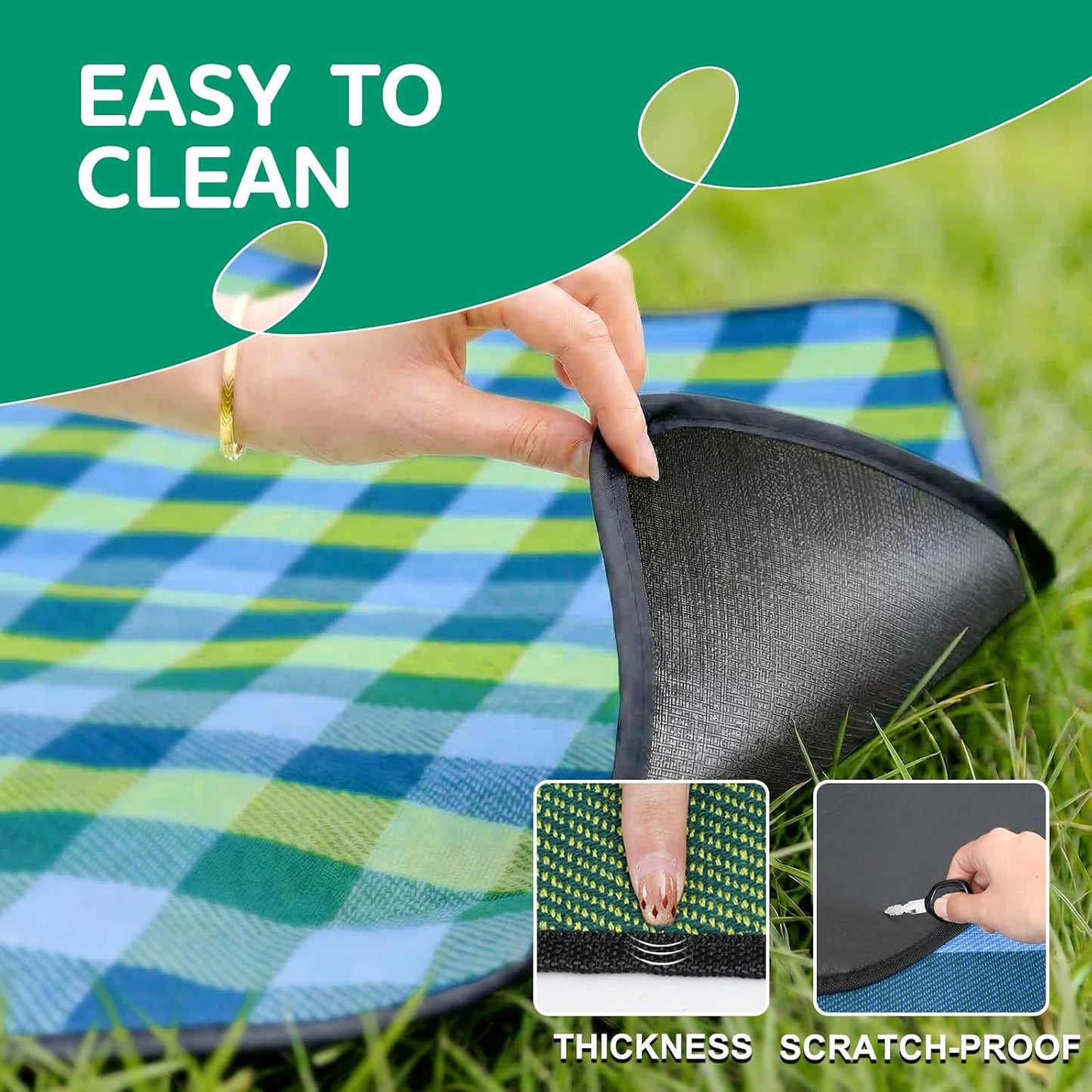 RYCHIC Waterproof Picnic Blanket Beach Outdoor Camping Mat Rug Extra Large Foldable Cute Big Travel Essential Accessories Gift Park Patio Lawn Garden Grass Ground Play Music Festival Concert Must Have