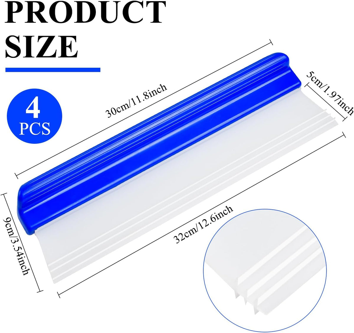 Supkiir 4 Pack 12” Silicone Car Drying Squeegee, 3-Layer T-Bar Water Blade Professional Automotive Water Wiper, Car Windshield Squeegee Flexible Water Blade Squeegee for Car Window Glass Bathroom