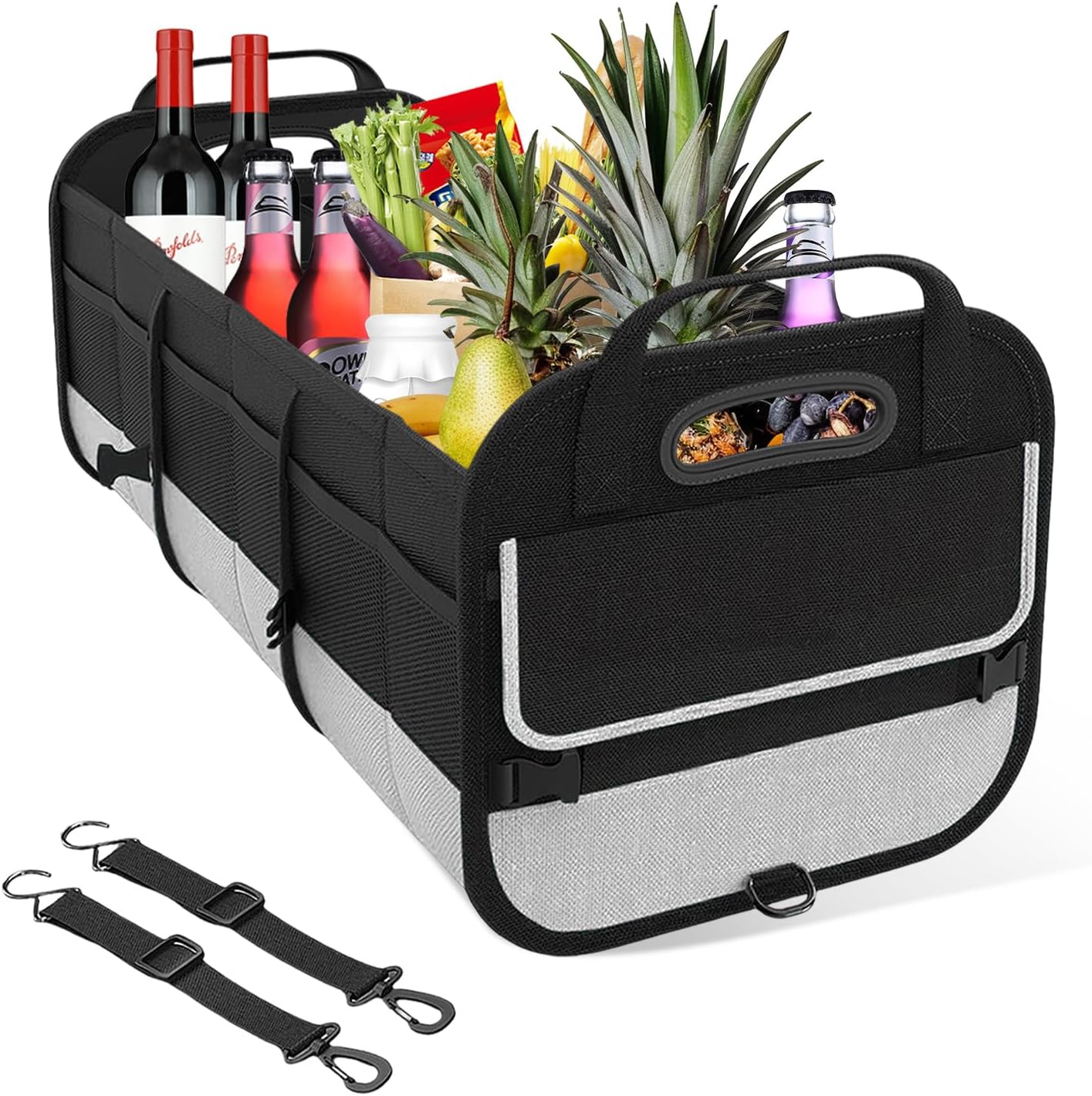 Car Trunk Organizer, Large Capacity Collapsible Cargo Organizer with Adjustable Straps Reinforced Handles, Multi-Compartment Trunk Storage Box for Car Truck SUV Sedan (Black & Red)