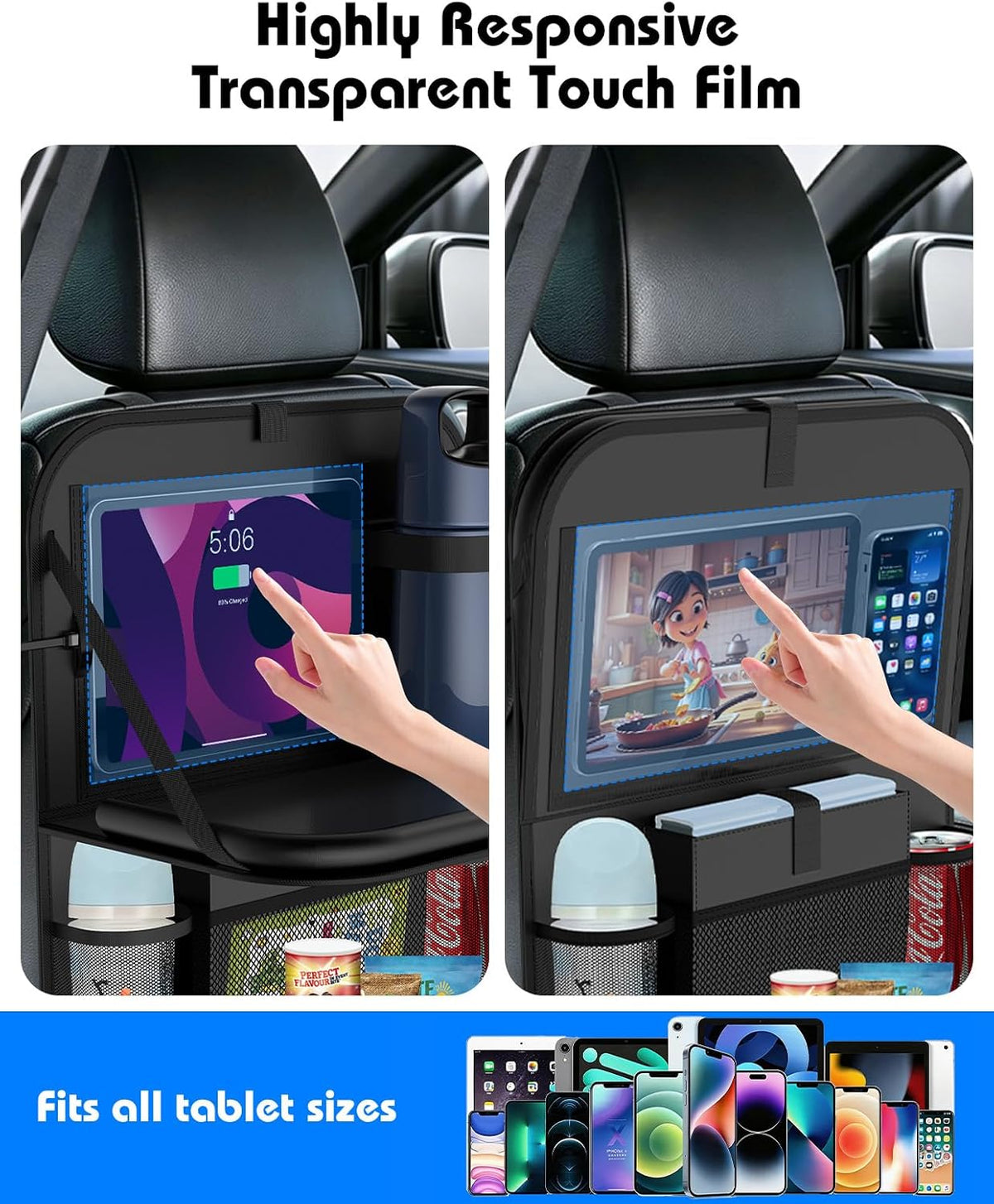 Car Backseat Organizer with Foldable Table Tray