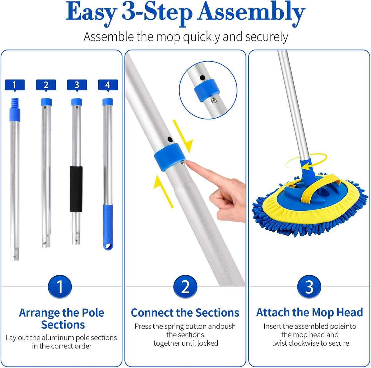 HIPPIH 62" Car Wash Brush kit with Long Handle & 3 Scratch-Free Refill Mitt