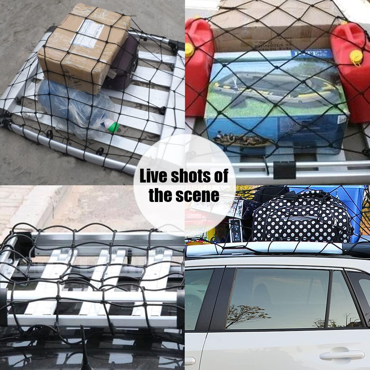 AUCELI Car Cargo Net, 47" x 31.5" Bungee Cargo Net for Roof Top Cargo Racks, Adjustable Luggage Roof Sundries Grid Mesh Bag, Elastic Vehicle Roof Miscellaneous Storage Organizer for SUV Truck
